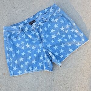 LANE BYANT Patriot Star Print Stretch Denim Raw Hem Jean Shorts Size 20